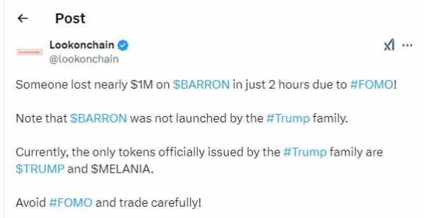 
                    Трейдер потерял $1 млн из-за «мемкоин-мании» семьи Трампа                