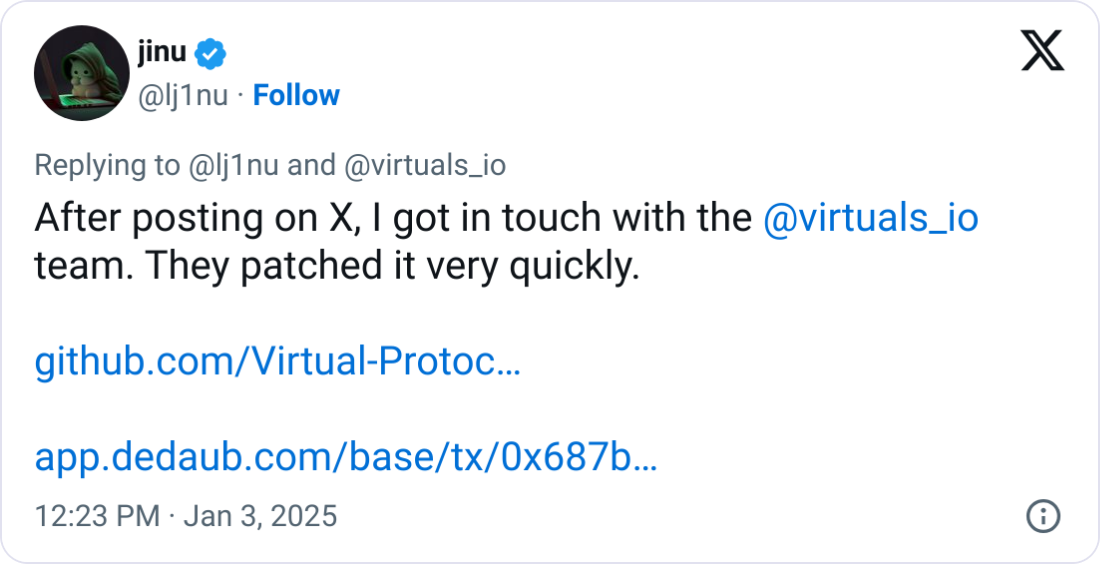 Virtuals Protocol исправляет ошибку и перезапускает программу багбаунти