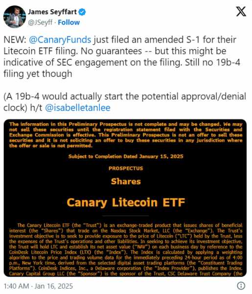 Litecoin вырос на 17% на фоне ожиданий одобрения спотового ETF