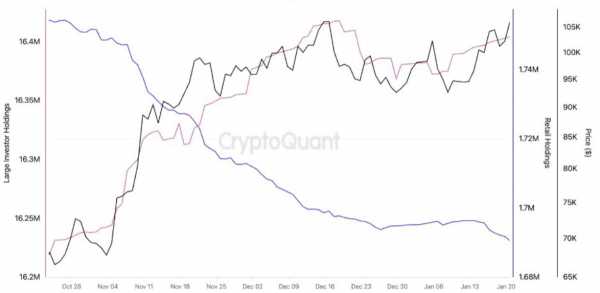 
                    Биткоин дорожает только благодаря крупным инвесторам                