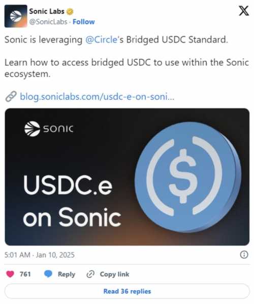 Sonic Labs интегрирует USDC от Circle как официальный стейблокин