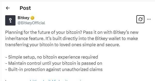 
                    В кошельке Bitkey появилась функция наследования биткоинов                