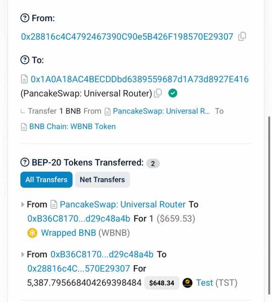 CZ инвестировал 1 BNB в $TST и планирует положить токены в пул ликвидности