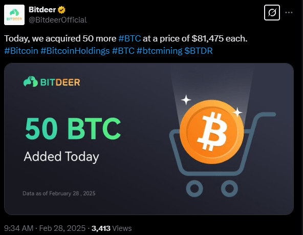 
                    Майнер Bitdeer инвестировал $4 млн в подешевевший биткоин                