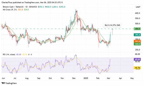 Bitcoin Cash достиг двухмесячного максимума