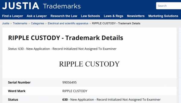 Ripple подает заявку на регистрацию торговой марки для хранения криптовалют