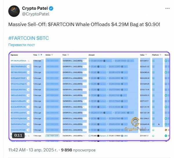 
                    Ралли Fartcoin приостановилось из-за продаж нескольких криптокитов                