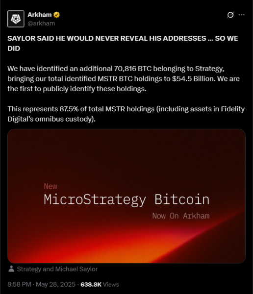 Arkham вскрывает биткоин-адреса MicroStrategy, несмотря на протесты Сэйлора