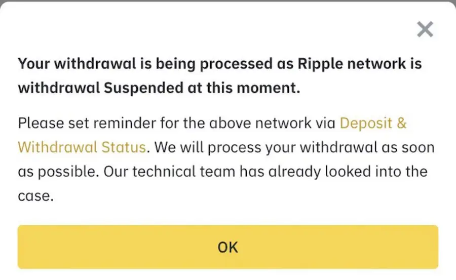 Binance объяснила приостановку вывода XRP