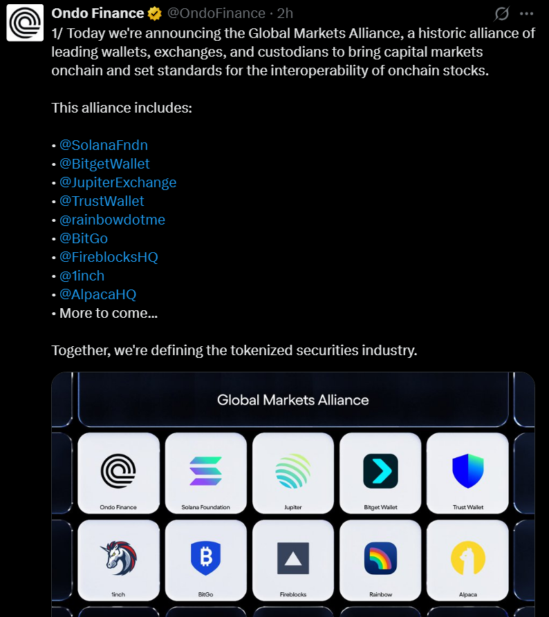 Solana Foundation и Bitget Wallet присоединяются к «рыночному альянсу» Ondo Finance