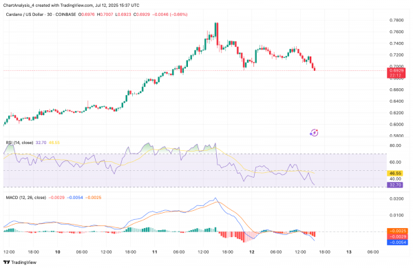 Прогноз цены Cardano (ADA) на 13 июля 2025 года: ADA отступает от $0,74, поскольку быки защищают поддержку $0,68
