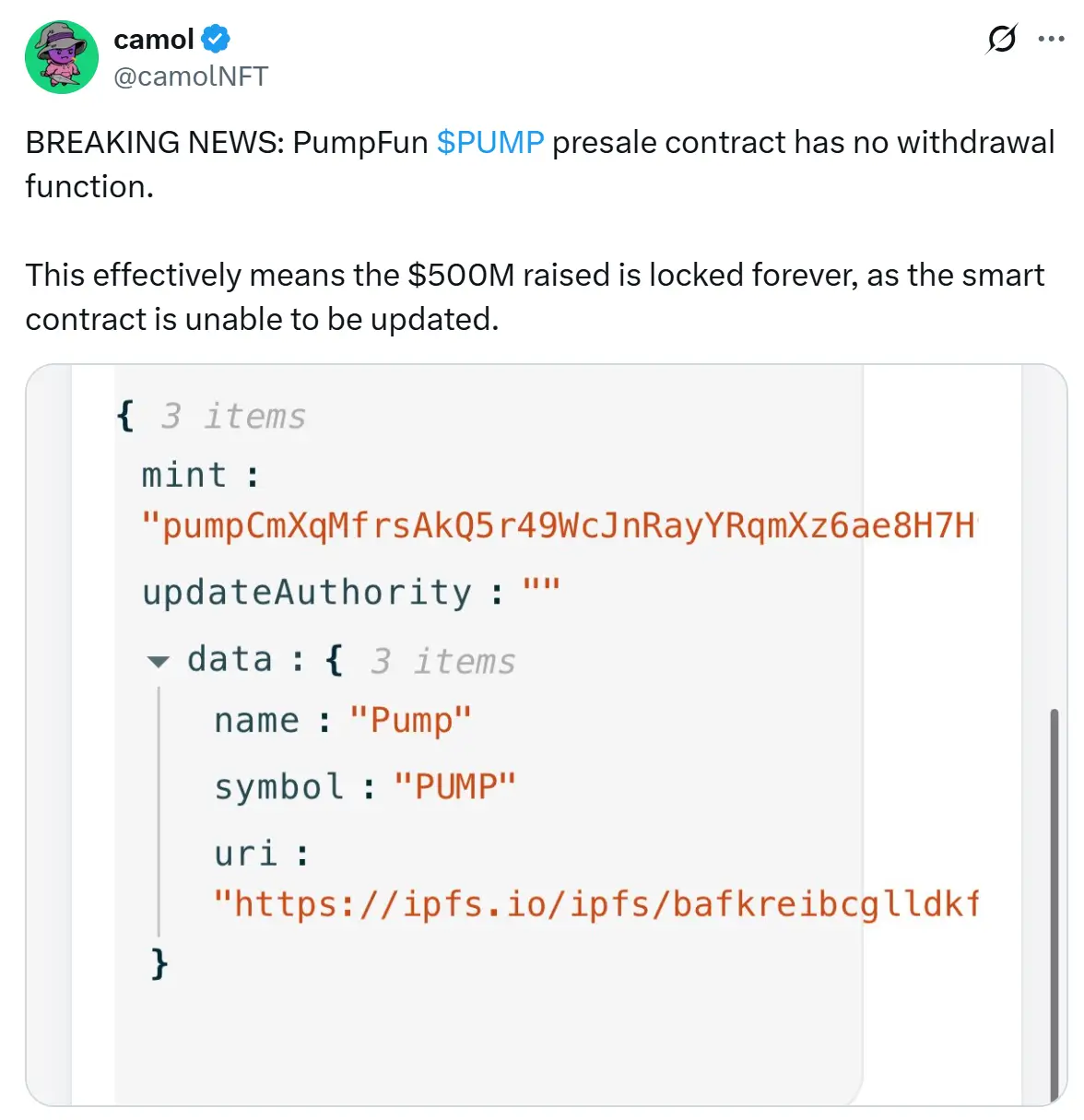 Разоблачение: предпродажные токены Pump.fun на $500 млн не заблокированы