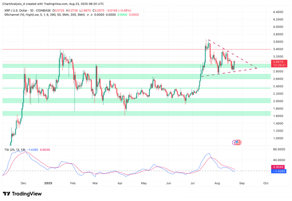 Прогноз цены XRP на 24 августа 2025 года: удержится ли XRP на уровне поддержки $3,00 или пробьет отметку $3,30?