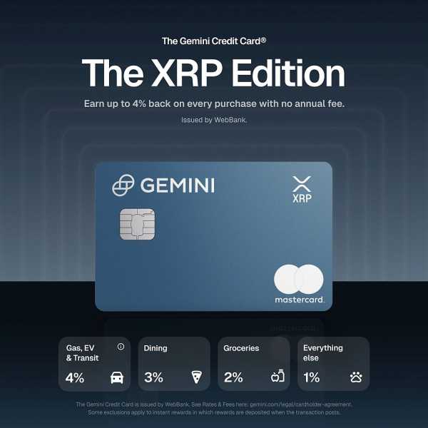 
                    Gemini выпустила кредитную карту под брендом XRP с поддержкой Mastercard                